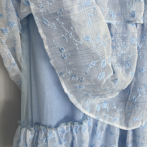 Lulus NWT Vineyard Visit Blue Embroidered Tie-Strap Tiered Midi Dress - Picture 9 of 14